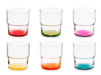 Pasabahce Set van 6 glazen glazen met gekleurde bodem, 30 cl, verschillende kleuren, vaatwasmachinebestendig, modern en vrolijk design