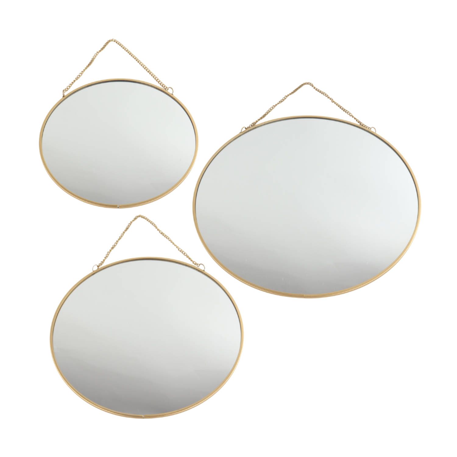 Orange85 Spiegel - Set van 3 - Rond - Goud - Metaal - Wandspiegel - 8720663548030