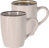 Siaki Mok/theemok - 2x - Fishbone - beige - 370 ml - mokken - keramiek