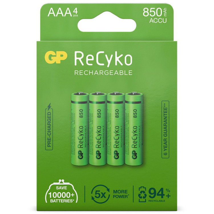 GP Batteries ReCyko AAA Oplaadbare batterijen 850mAh 4 stuks