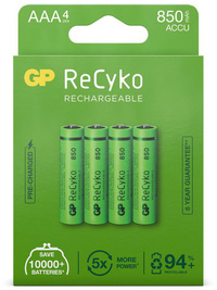 GP Batteries ReCyko AAA Oplaadbare batterijen 850mAh 4 stuks