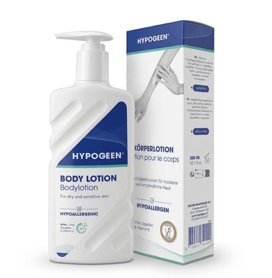 Hypogeen Bodylotion - 72 uur Hydratatie voor Droge & Gevoelige Huid - Parfumvrij & Hypoallergeen - 300ml