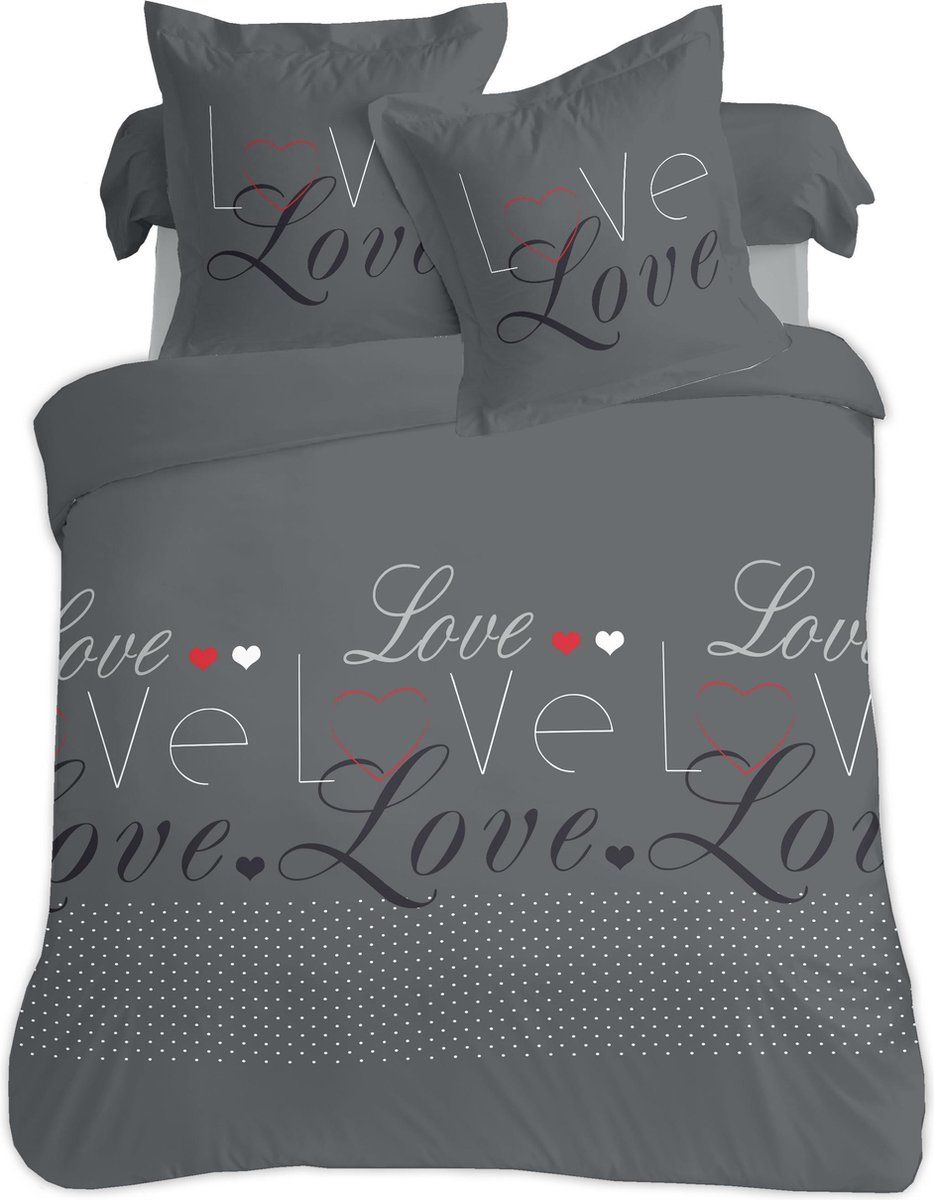 Vision Home VISION Love Dekbedovertrek - 100% Katoen - Lits-jumeaux 240x220cm - Antraciet