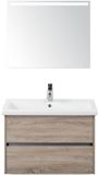 BES LED Como Badmeubelset 80 cm - Greeplijst in Kleur Grijs Eiken - Keramische Wastafel Wit met Sence Spiegel