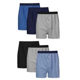 Hanes Men's Knit Boxers, 6 Pack, Blue/Black/Grey, Medium