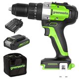 Greenworks GD24DD60K2 Accu Schroefmachine met Borstelloze Motor, 0-1750rpm, 2 Versnellingen, 60Nm Koppel, Draagtas, 24V Accu en Oplader, 3 Jaar Garantie