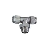 Riegler T-schroefverbinding, draaibaar, met O-ring, G 1/4 a., voor slang 8/6 mm, SW 16, werkdruk max. 18 bar, messing vernikkeld