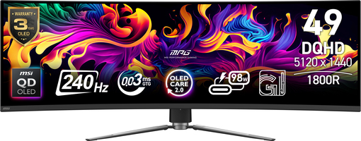 MSI MPG 491CQPX QD-OLED 49" Curved Gaming Monitor - 5120x1440, 240Hz, USB-C