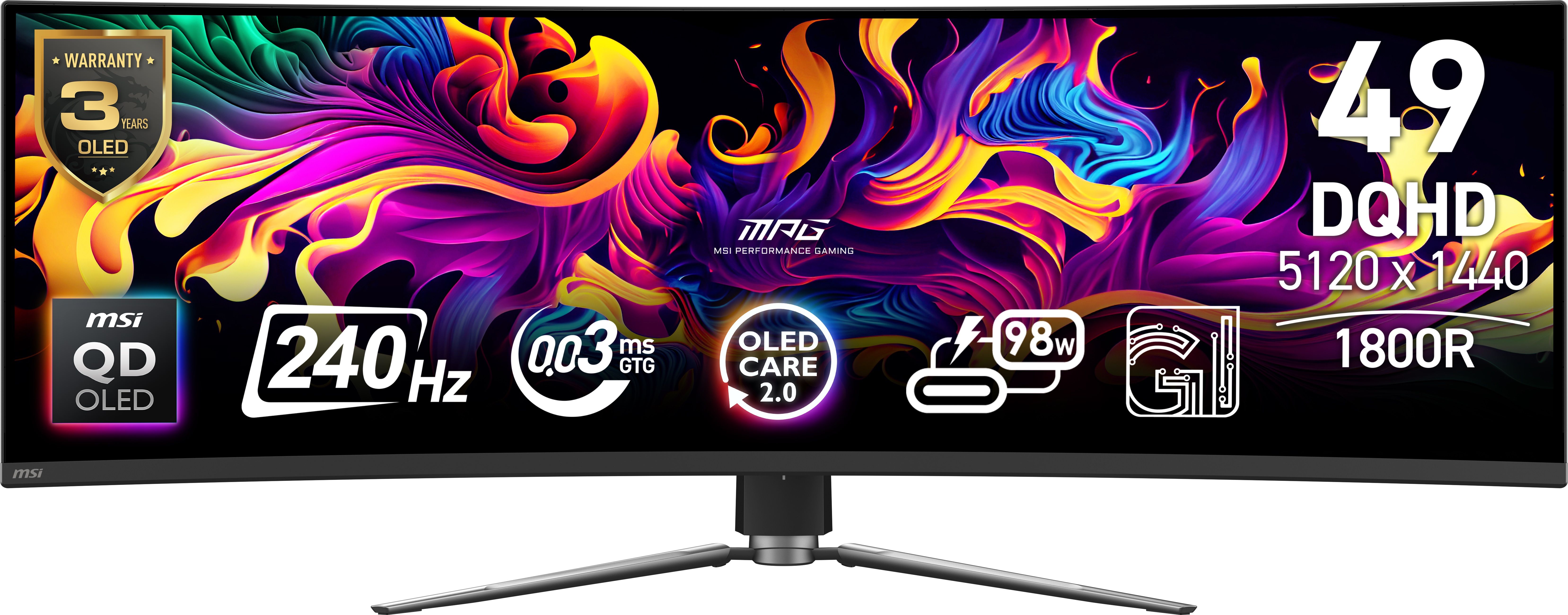 MSI MPG 491CQPX QD-OLED 49" Curved Gaming Monitor - 5120x1440, 240Hz, USB-C