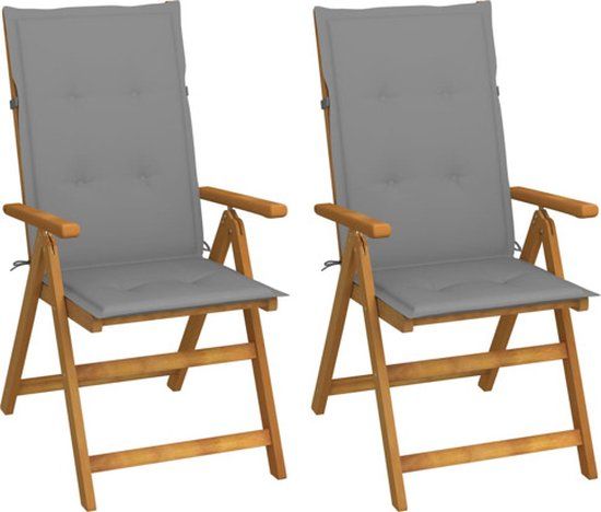 vidaXL Tuinstoelen 2 stuks verstelbaar met kussens massief acaciahout