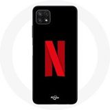Maniacase Hoesje voor Samsung Galaxy A22 5G Netflix Logo rode zwarte achtergrond