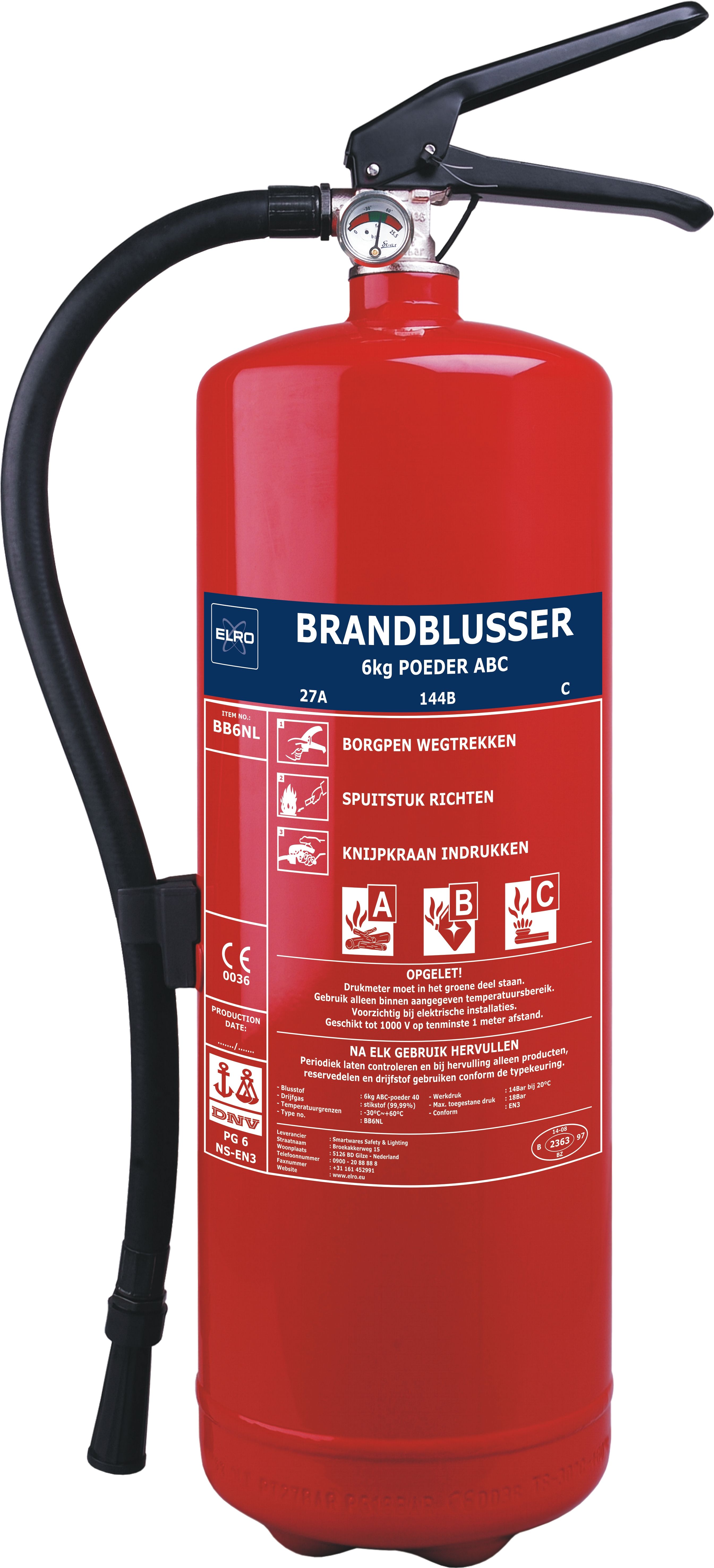 Elro BB6NL 6kg Powder Fire Extinguisher