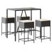 Bar de jardin 5 pièces avec coussins poly rotin noir