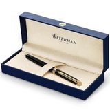 Waterman Hémisphère-vulpen | Glimmend zwart met 23k gouden rand | Medium penpunt | Blauwe inkt | Cadeauverpakking