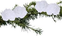 Merkloos Kerstboomversiering Bloemen - 4x stuks - 9 cm - wit glitter - op clip - ornament