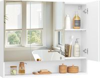 VASAGLE Badkamerkast met 3 deuren – Spiegelkast – 16,5 × 90 × 75 cm – Wolkenwit