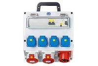 as – Schwabe wandverdeler klaar voor aansluiting - bouwstroomverdeler met CEE-stekker 400V/16A/11kW - uitgang 4x Schuko, 2x CEE (400V/16A/5-polig) - vochtruimteverdeler - verdeelkast - IP44, 61522
