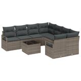 vidaXL Bankstel - 9-delig - 8 zitplaatsen - Grijs - Polyrattan
