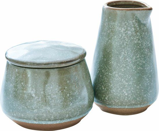 LOBERON Suikerpotje en melkkannetje Biarré turquoise/bruin