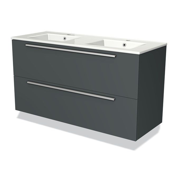Maxaro Badkamermeubel 120cm Modulo Donkergrijs 2 Lades Vlak Wastafel Keramiek