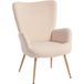 TRUVO Fauteuil Salon Beige Bouclette Tissu Haut Dossier Accoudoirs 71x74x97,5cm