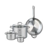 ELO 9500350 4-delige pannenset, set van 1 kookpan 32 cm en 3 kookpannen 12, 16 en 26 cm, Elo Profi citrien, roestvrij staal, inductie