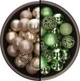 Boules de Noël - 74x pièces - champagne et vert - 6 cm - plastique