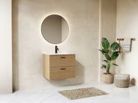 Vente-unique Zwevend badkamermeubel met inbouwwastafel - 2 laden - naturel gestreept - 60 cm - SARONE