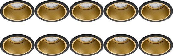 BES LED Spot Armatuur 10 Pack - GU10 Inbouwspot - Rond - Zwart/Goud - Aluminium - Ø90mm - Incl. Sensor