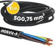 Kalitec 10 meter H05VV-F flexibele kabel 5x0,75 mm² | 5G0,75 mm² stroomkabel met beschermingsgeleider | PVC-kabel voor binnengebruik | zwarte elektrische kabel | flexibele lampkabel | 5-aderige apparaatkabel