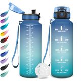 Waterfles 1,5 l, sportwaterfles met filter, geschikt voor koolzuurhoudende dranken, lekvrije waterfles met tijdmarkering, sportfles voor fietsen, sportschool, camping, sport, school, hardlopen