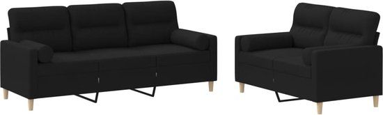 vidaXL 2-delige Loungeset met kussens stof zwart