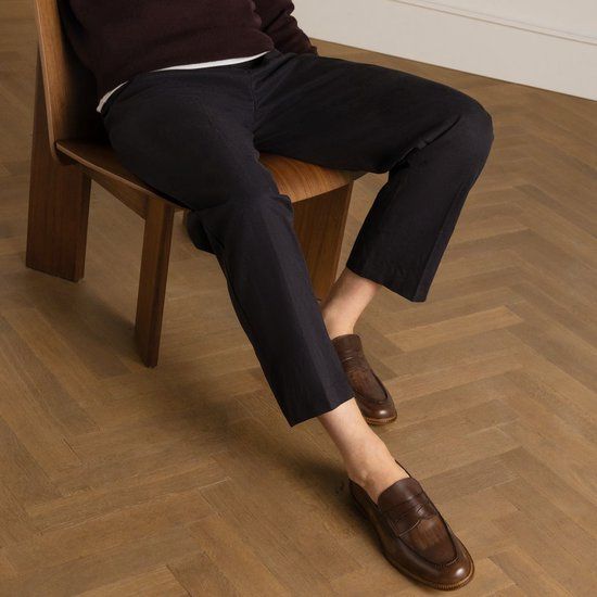 Black Label Heren Bruine Leren Loafers Maat 42