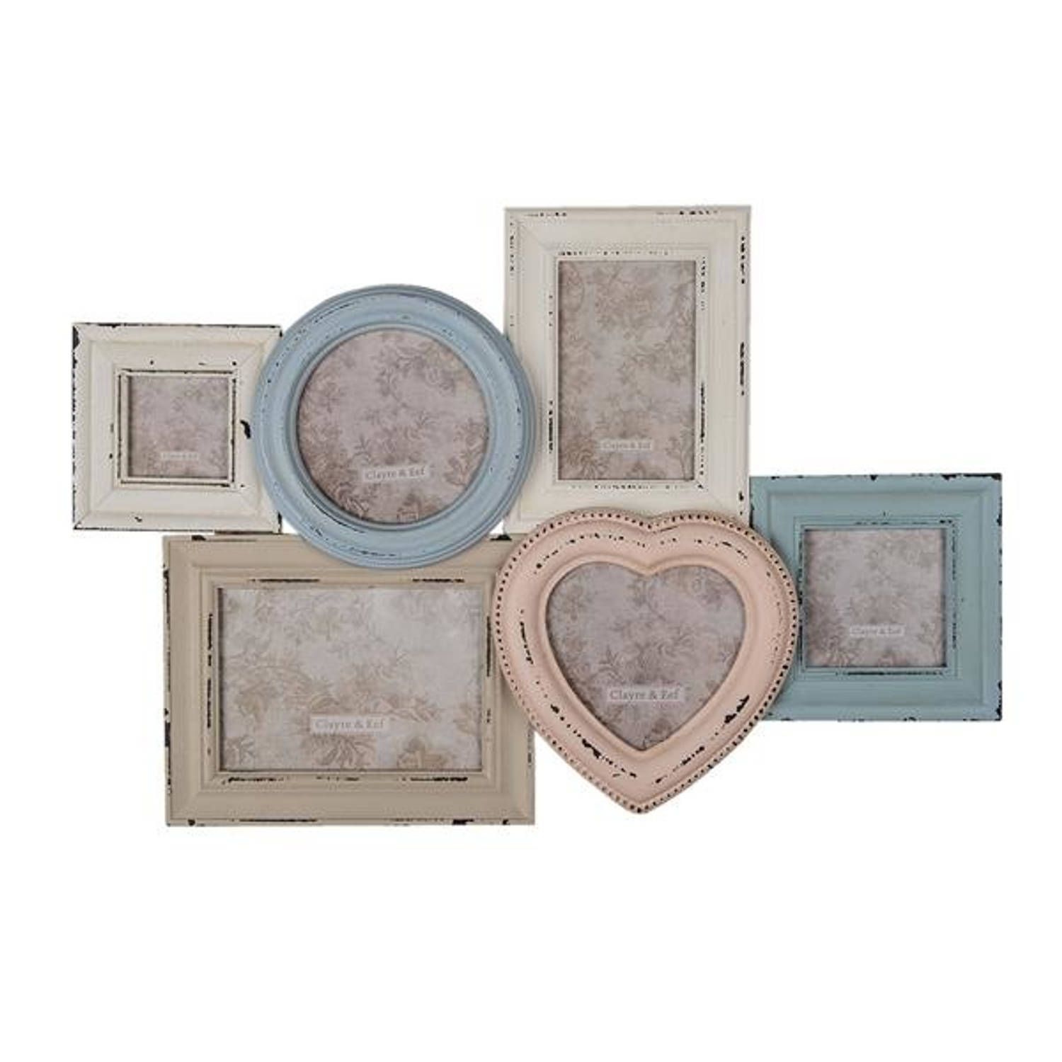 Clayre & Eef Fotolijst Blauw Beige MDF Fotokader Wissellijst Foto Frame