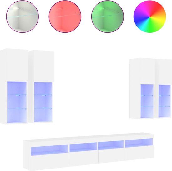vidaXL 7-delige Tv-wandmeubelset met LED-verlichting wit