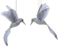 Decoris Kaemingk Vogel foam l8b13h2.5 cm zilver 2st kerst Decoris