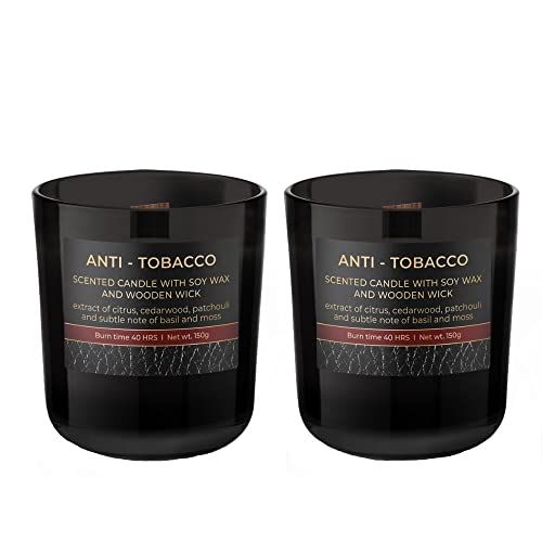 Dekohelden24 Geurkaars-windlichtkaars in glas - set van 2 geurrichtingen anti-- Tobacco, L-B-H 8, 5 x x, cm, 150 g, UF-Anti-Tobacco-2 stuks, zwart