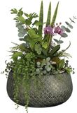 Mica decorations Bloempot / schaal Madeira - groen - terracotta - 13 x 27 cm - schubbenpatroon
