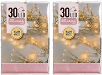 Merkloos Koopman International Kerstverlichting - 2x - op batterij - warm wit - 30 lampjes