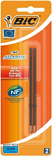 BIC Atlantis Classic Balpen Navullingen Medium Punt (1,0 mm) - Zwart, Pak van 2 Stuks