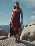 Next Dames Asymmetrische Midi-Slipdress met Kanten Zoom - Chocolate Brown - Maat 42
