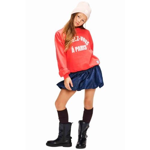 Retour Jeans oversized sweater met tekst - koraalrood