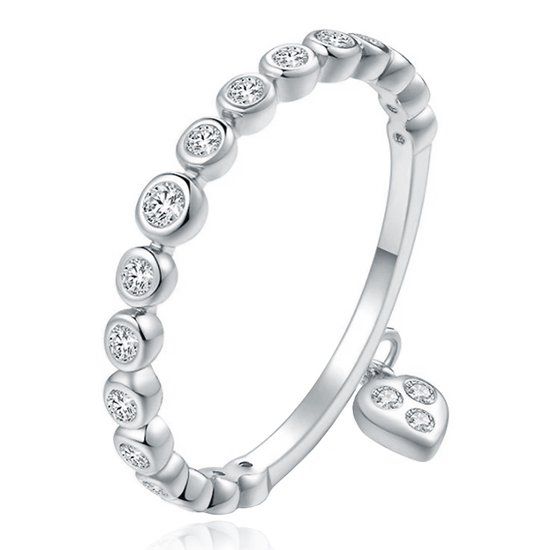 LGT JWLS Lookinggoodtoday Dames Ring Zilverkleurig Verzilverd met Zirkonia en Hartje-16mm