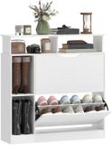 HOMCOM Neerklapbare schoenenkast - Spaanplaat, MDF - 89 x 25 x 92 cm - Wit