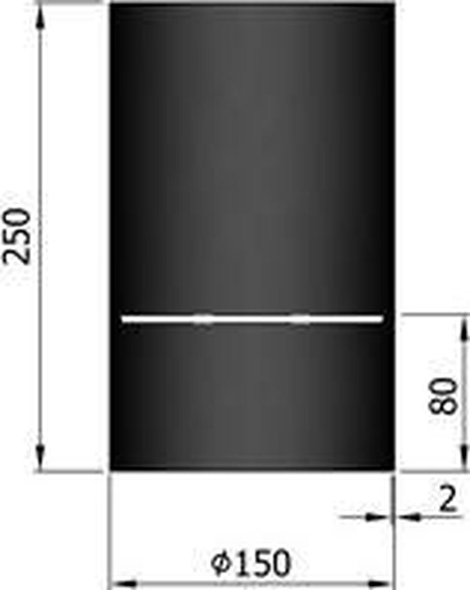 VuurZon by TT TT Kachelpijp Ø150 condensring 250mm zwart - zwart - 2mm - staal - H250 Ø150mm