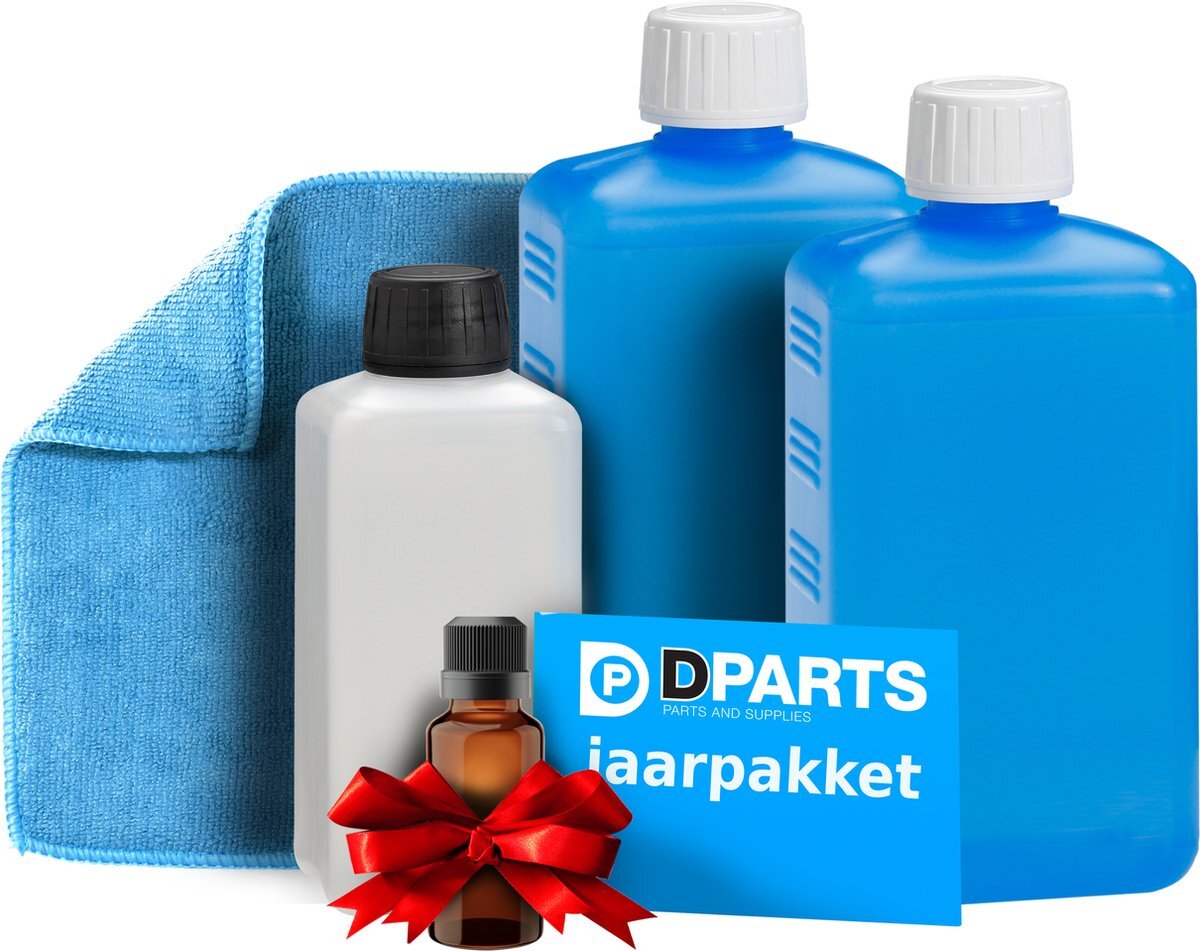 Dparts jaarpakket voor luchtbevochtiger - 2x 500ml Hygiënemiddel, 1x 250ml Reiniger, 1x Essentiële olie (geurolie), 1x microvezeldoekje - alternatief schoonmaak reinigingsmiddel set geschikt voor Venta Airwasher LW15, LW25, LW45, LW80, LW81, LW82