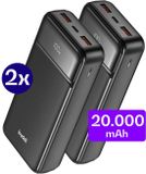 Buddi Boost - Duo Pack - 20.000 mAh Powerbank - Reisformaat - LED Display - USB-A - USB-C Snelladen - Universele Draagbare Oplader voor o.a. Samsung en iPhone - Ideaal voor Handbagage - Zwart