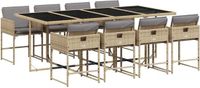 vidaXL 9-delige Tuinset met kussens polyrattan gemengd beige