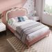 Lit simple rose velours capitonné 90x190 avec sommier et tête de lit LED réglable