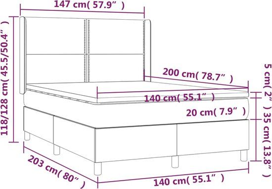 vidaXL Boxspring met matras - Stof - Donkergrijs - 140x200 cm
